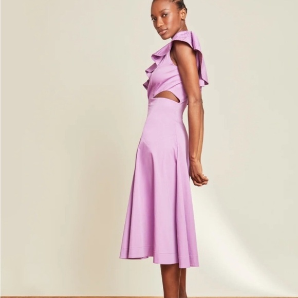 Veronica Beard Ruffle Beilla One-Shoulder Vivid Orchid Midi Dress sz 6 - Picture 3 of 10